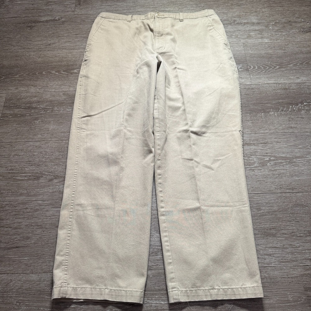 Vintage David Pants Mens 34 Beige Chino Casual 34x27 Casual Preppy Elastic Waist